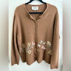 VTG Susan Bristol Rabbit Hair Embroidered Floral Fuzzy Cardigan Sweater Size 2W